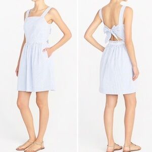 J. Crew Blue and White Seersucker Apron Tie-Back Dress SZ XS EUC $99